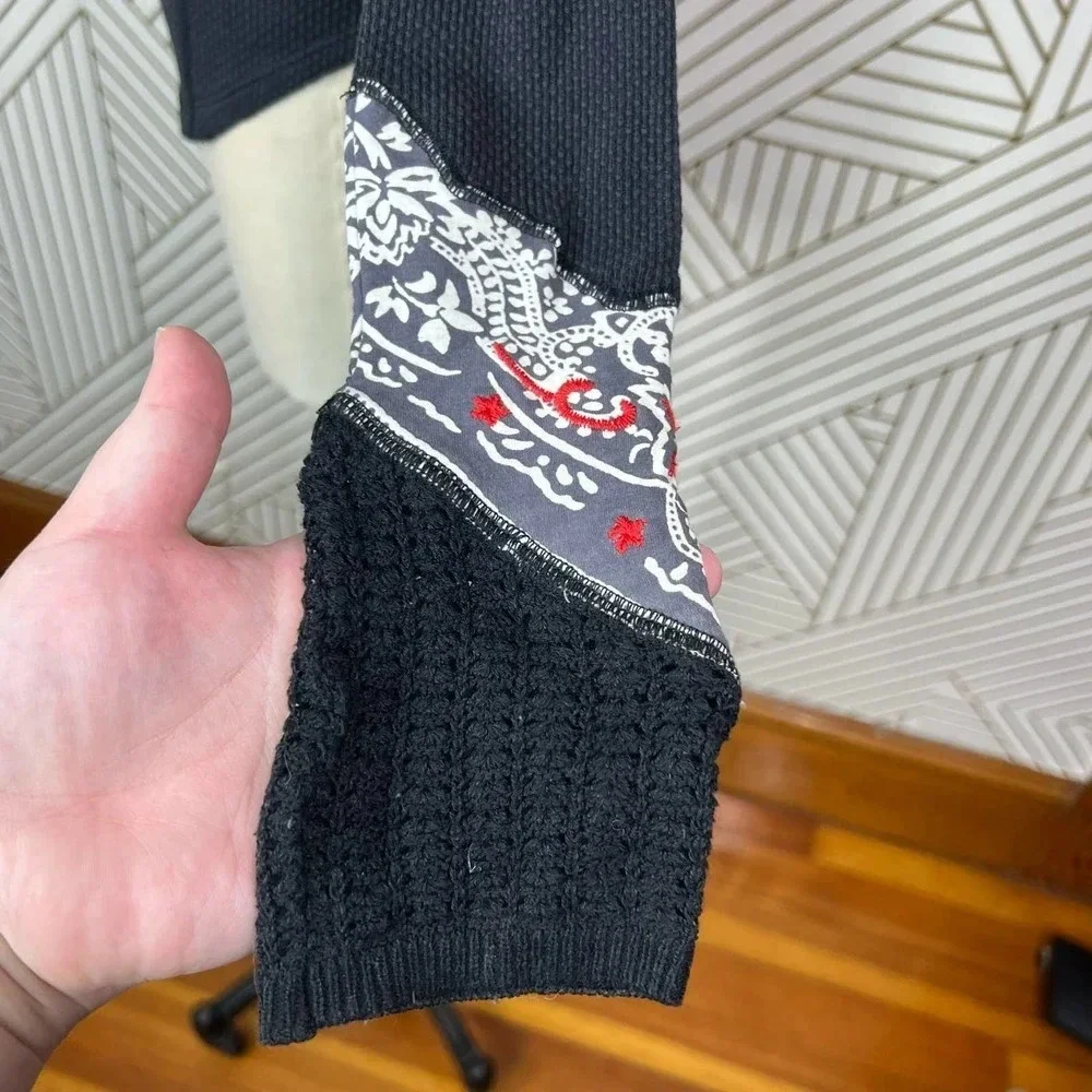 Free People Bandana Cuff Thermal‎ Top in Black Size US XS
